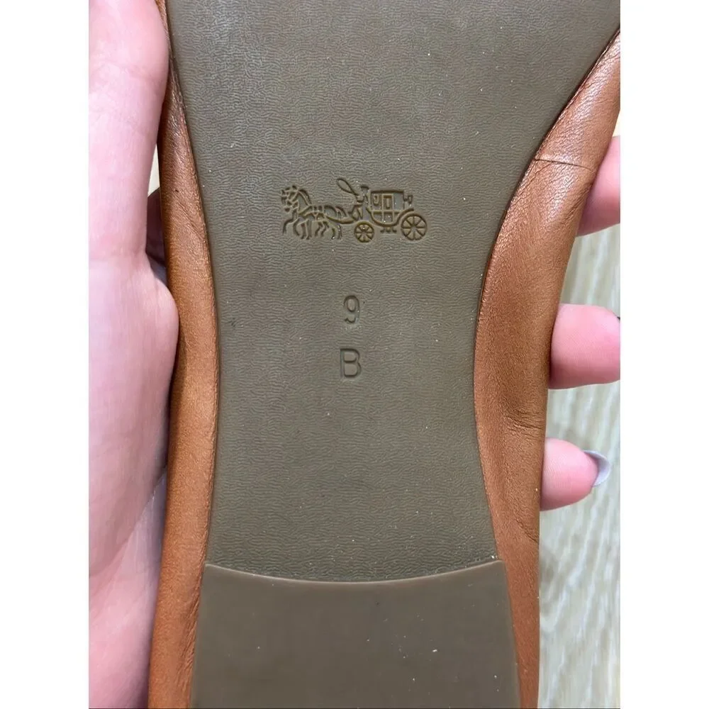 Coach 100% Leather New York Brown Black Tip Ballet Flats Slip On Shoes Women's 9